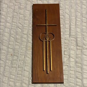 Elegant Vintage Brown & Gold Marriage Wall Cross Decor-Mid-Century